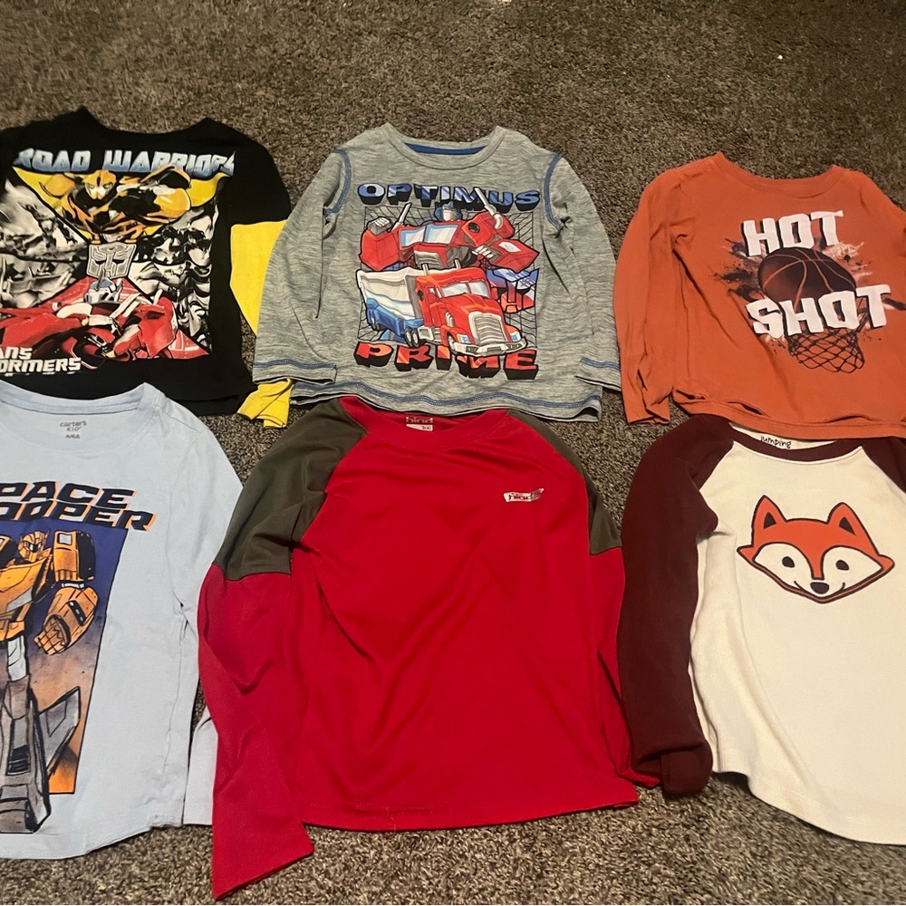 Boy T Shirts Tops Lot of 6 Long Sleeve Transformers Fox EUC 4T